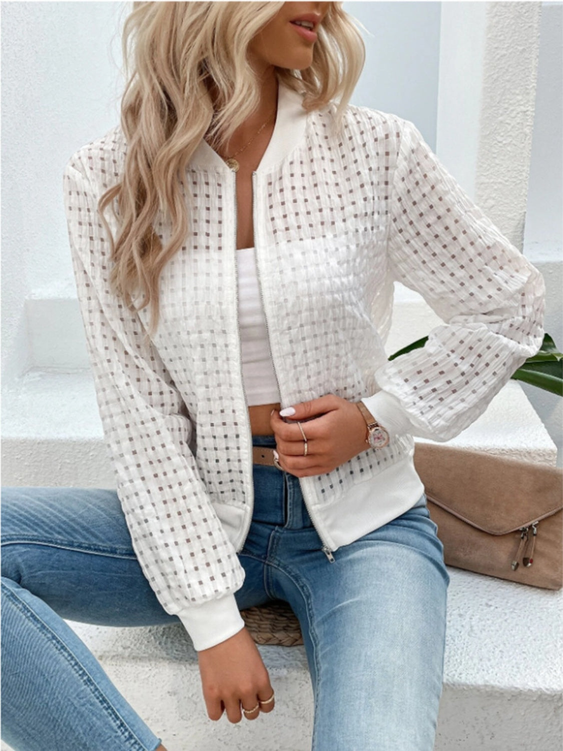 Zip Up Long Sleeve Jacket - Charming Charlie