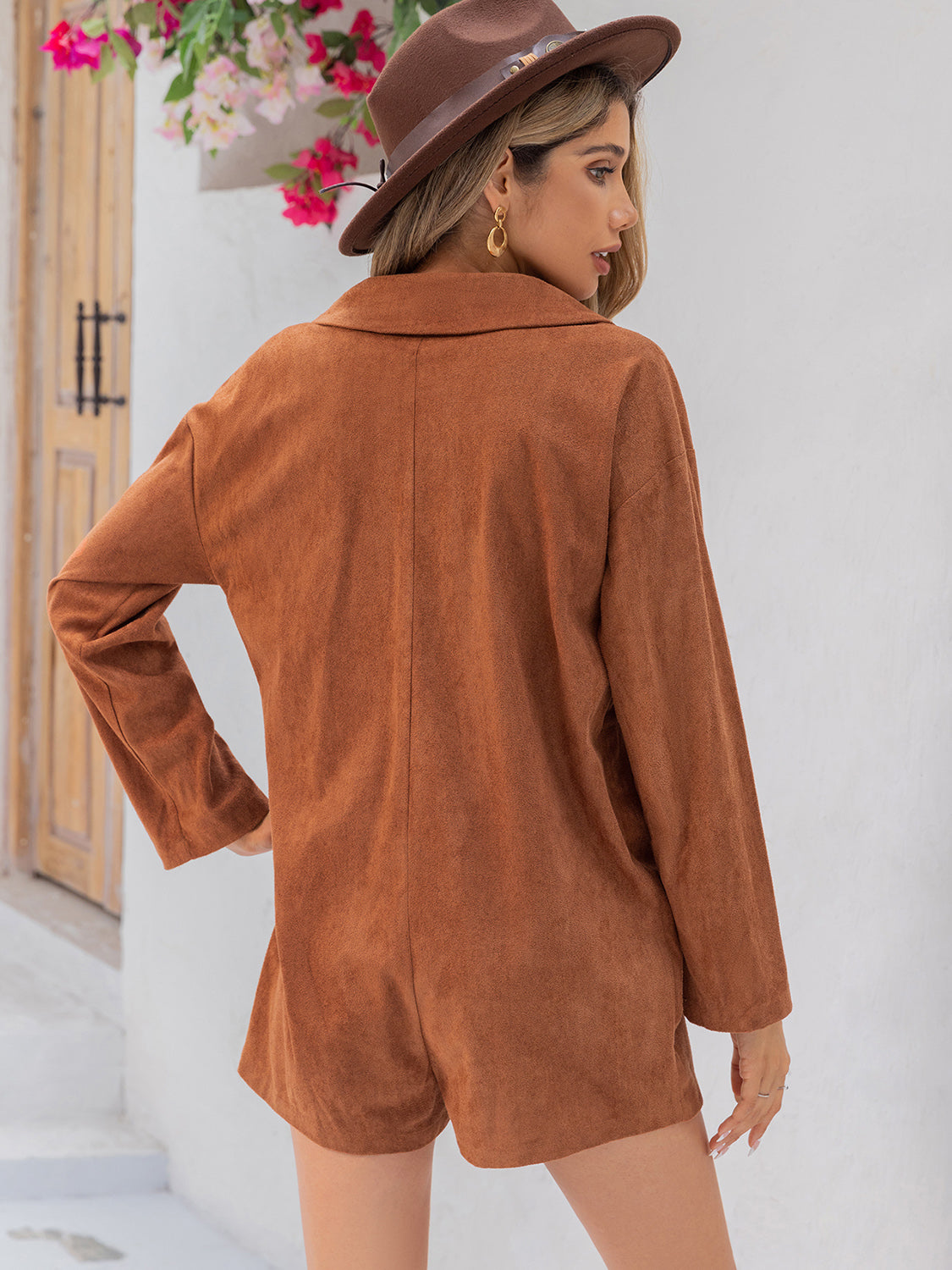 Lapel Collar Long Sleeve Romper - Charming Charlie