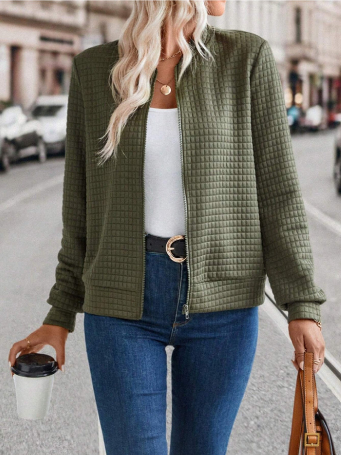 Zip Up Long Sleeve Jacket - Charming Charlie
