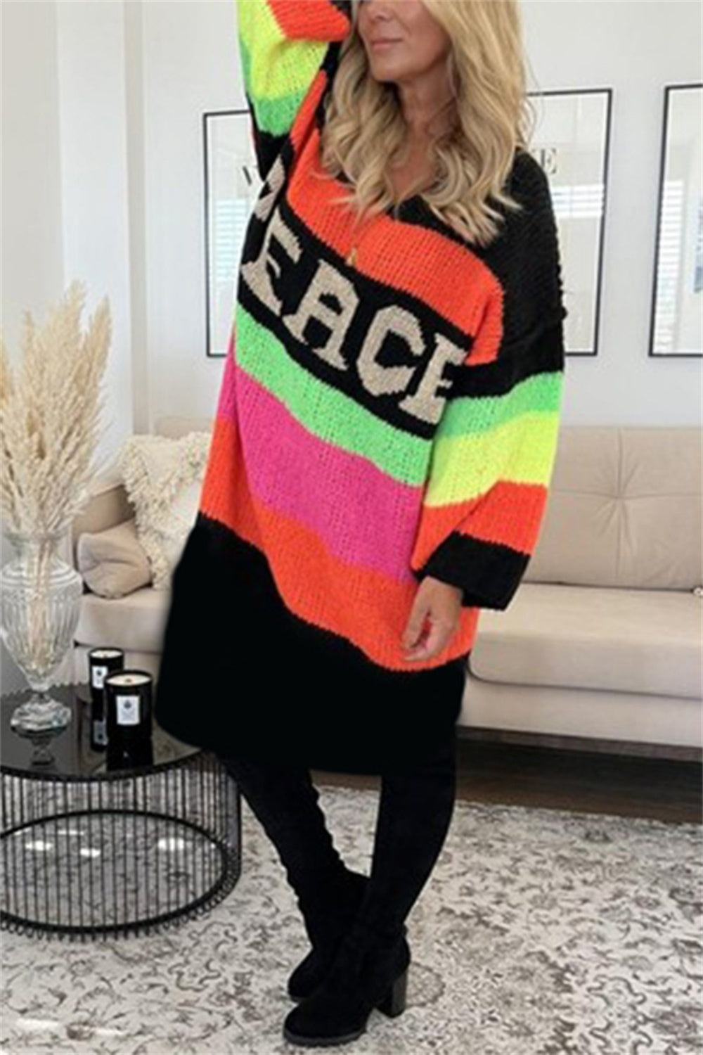 Color Block V-Neck Long Sleeve Sweater Dress - Charming Charlie