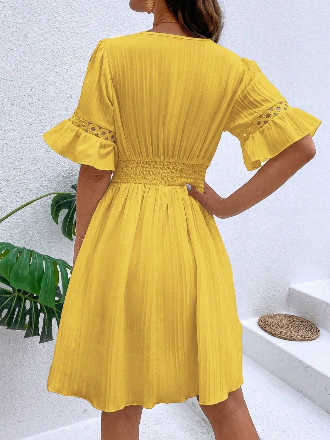 Cutout V-Neck Flounce Sleeve Mini Dress - Charming Charlie