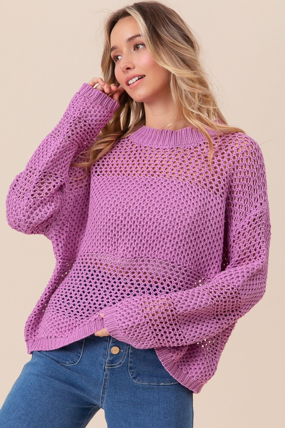 BiBi Openwork Long Sleeve Knit Top - Charming Charlie