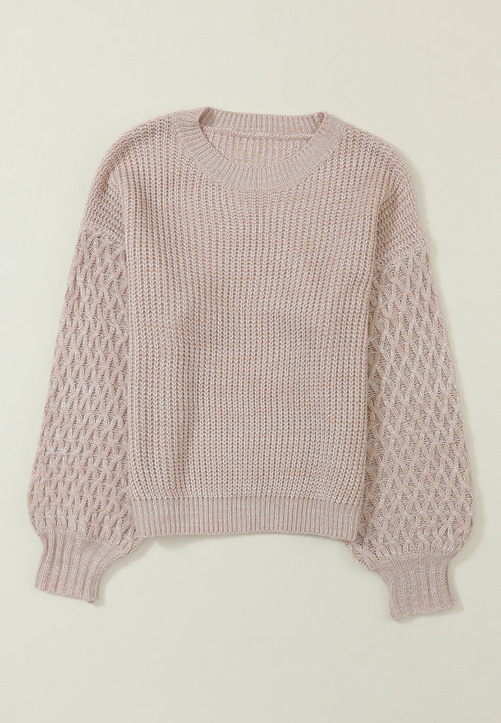 Cable-Knit Round Neck Dropped Shoulder Sweater - Charming Charlie