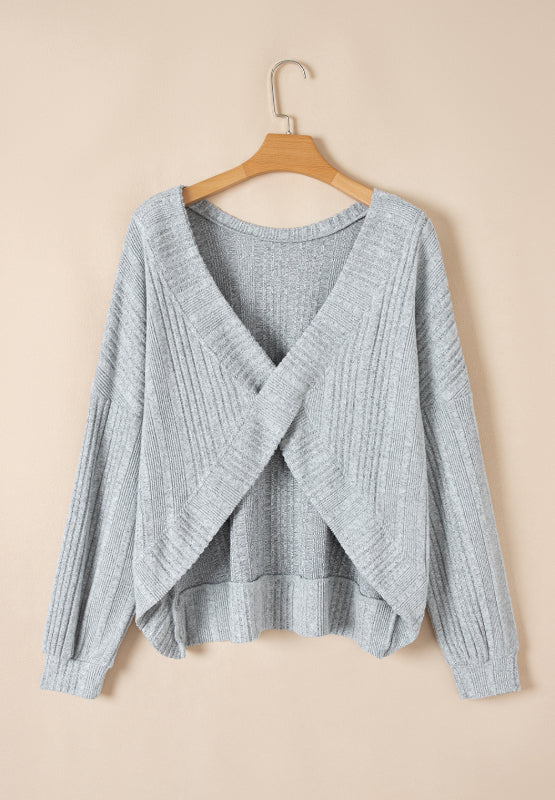 Crossover Backless Long Sleeve Knit Top - Charming Charlie