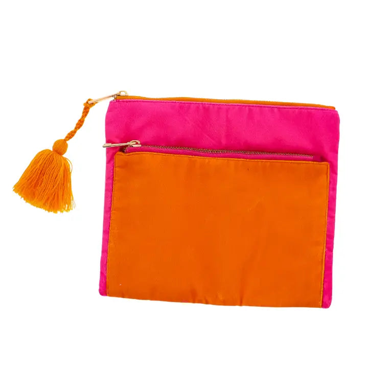 Orange & Hot Pink Dual Zipper Pouch - Charming Charlie