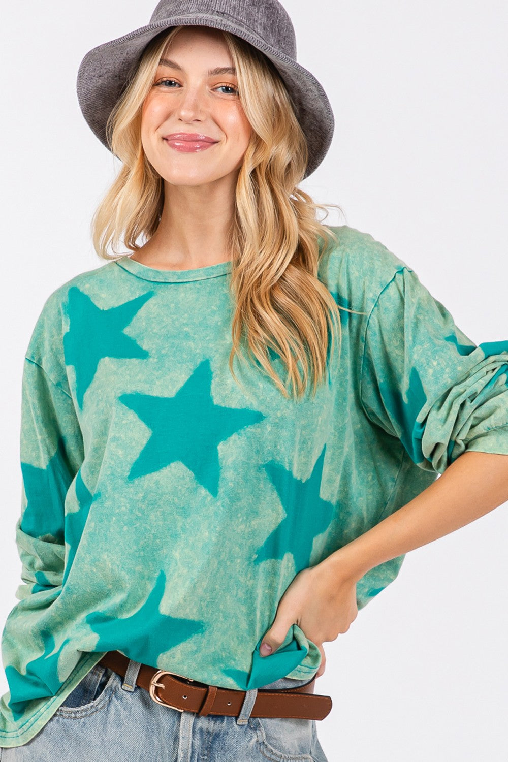SAGE + FIG Mineral Wash Star Pattern T-Shirt - Charming Charlie