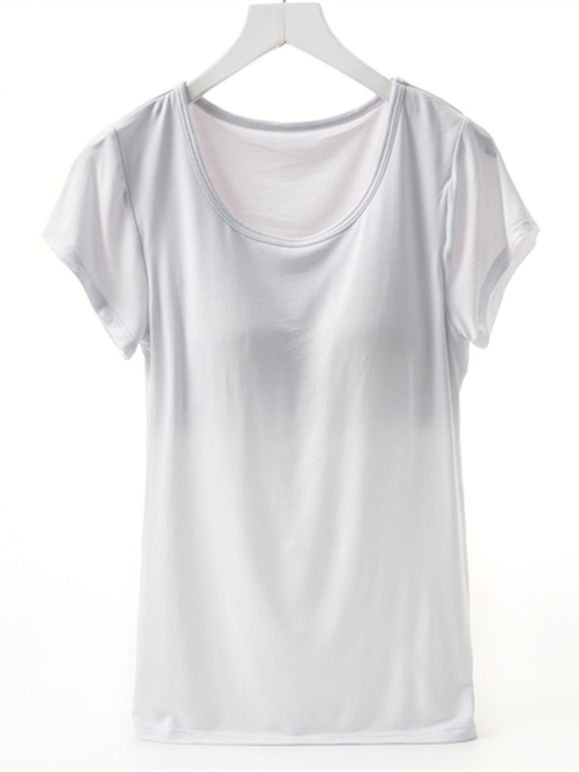 Round Neck Short Sleeve T-Shirt with Bra - Charming Charlie