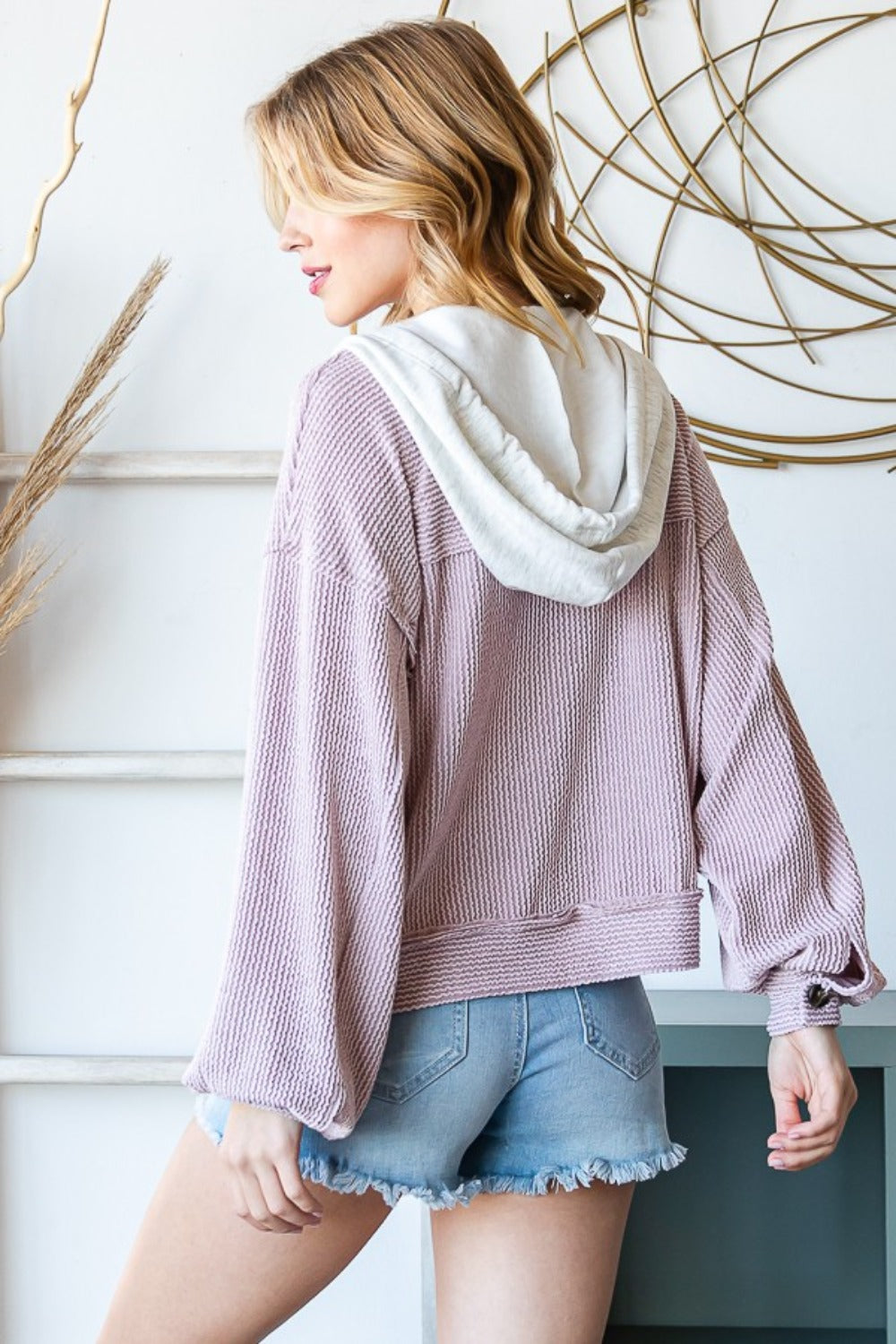 Reborn J Contrast Hooded Button Down Ribbed Jacket - Charming Charlie