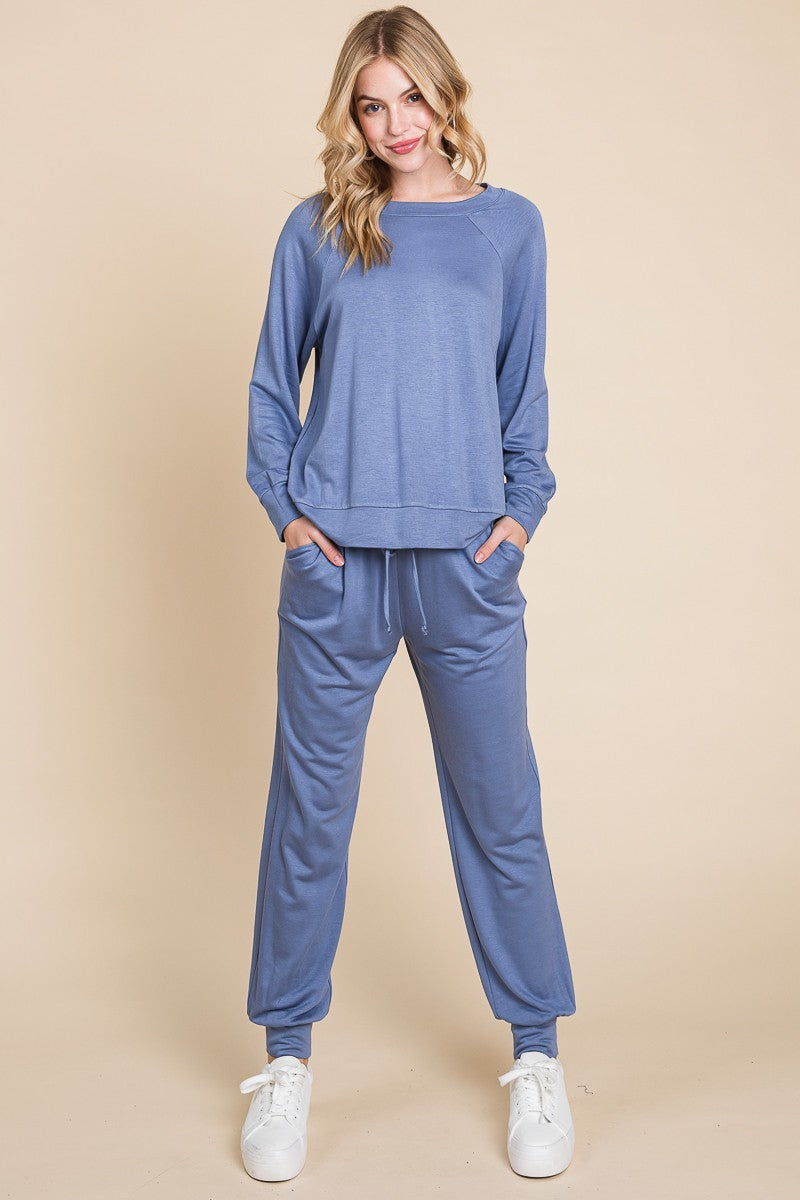 Super Lady Round Neck Raglan Sleeve Top and Pants Lounge Set - Charming Charlie