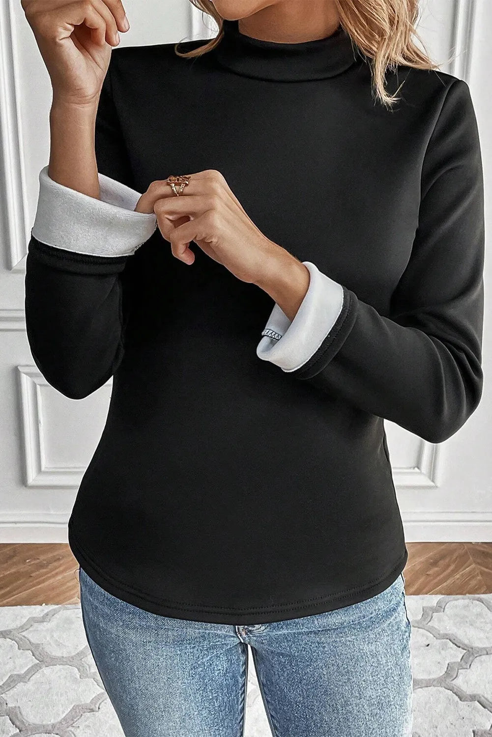 Thermal Lined Mock Neck Long Sleeve Blouse - Charming Charlie