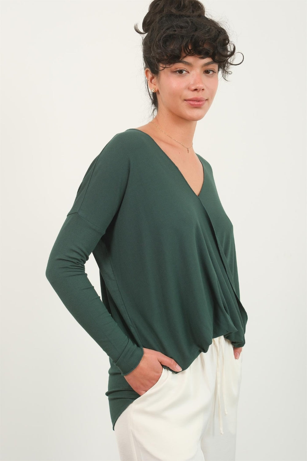 HYFVE Draped Drop Shoulder Long Sleeve Top - Charming Charlie