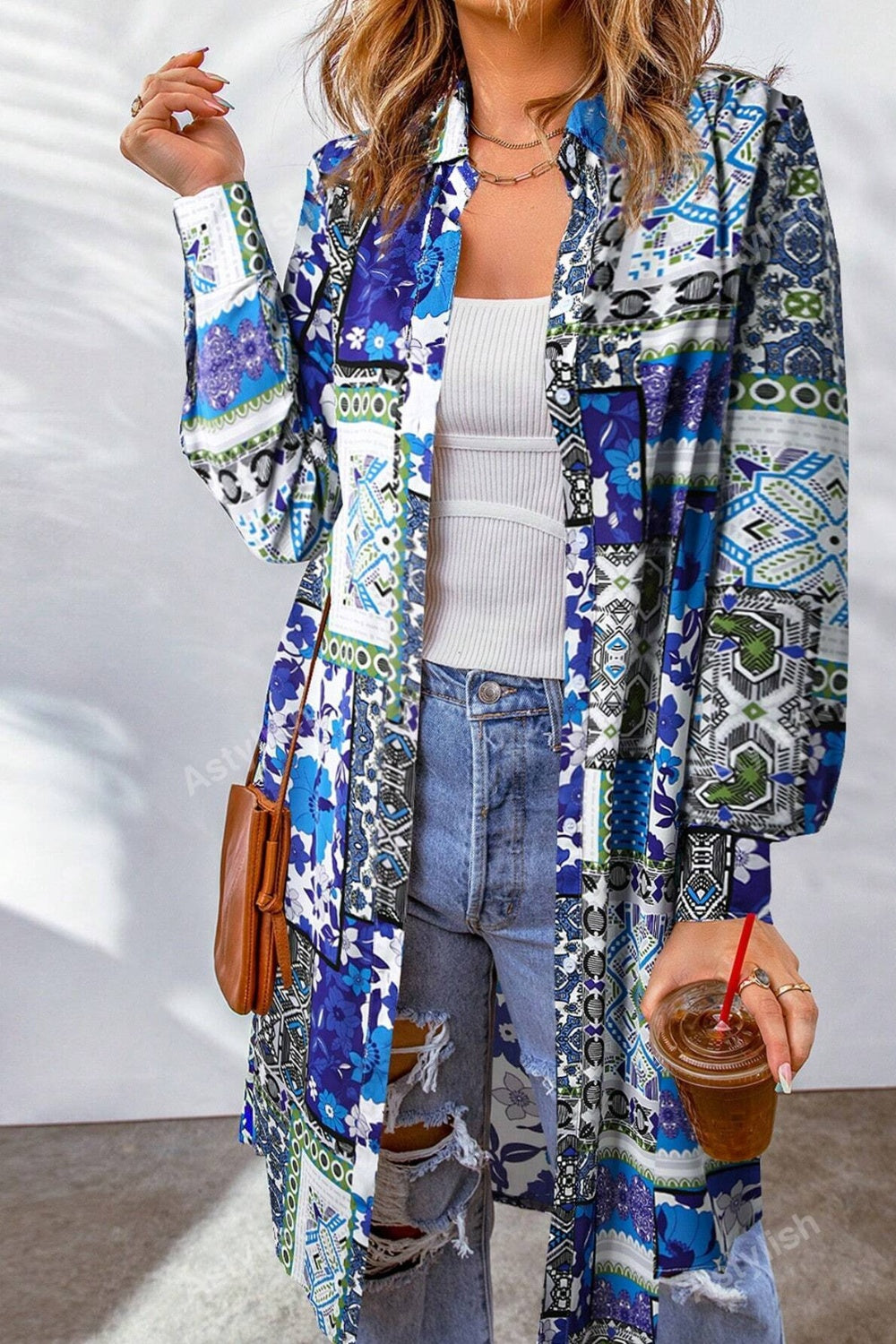 Printed Button Up Long Sleeve Cardigan - Charming Charlie