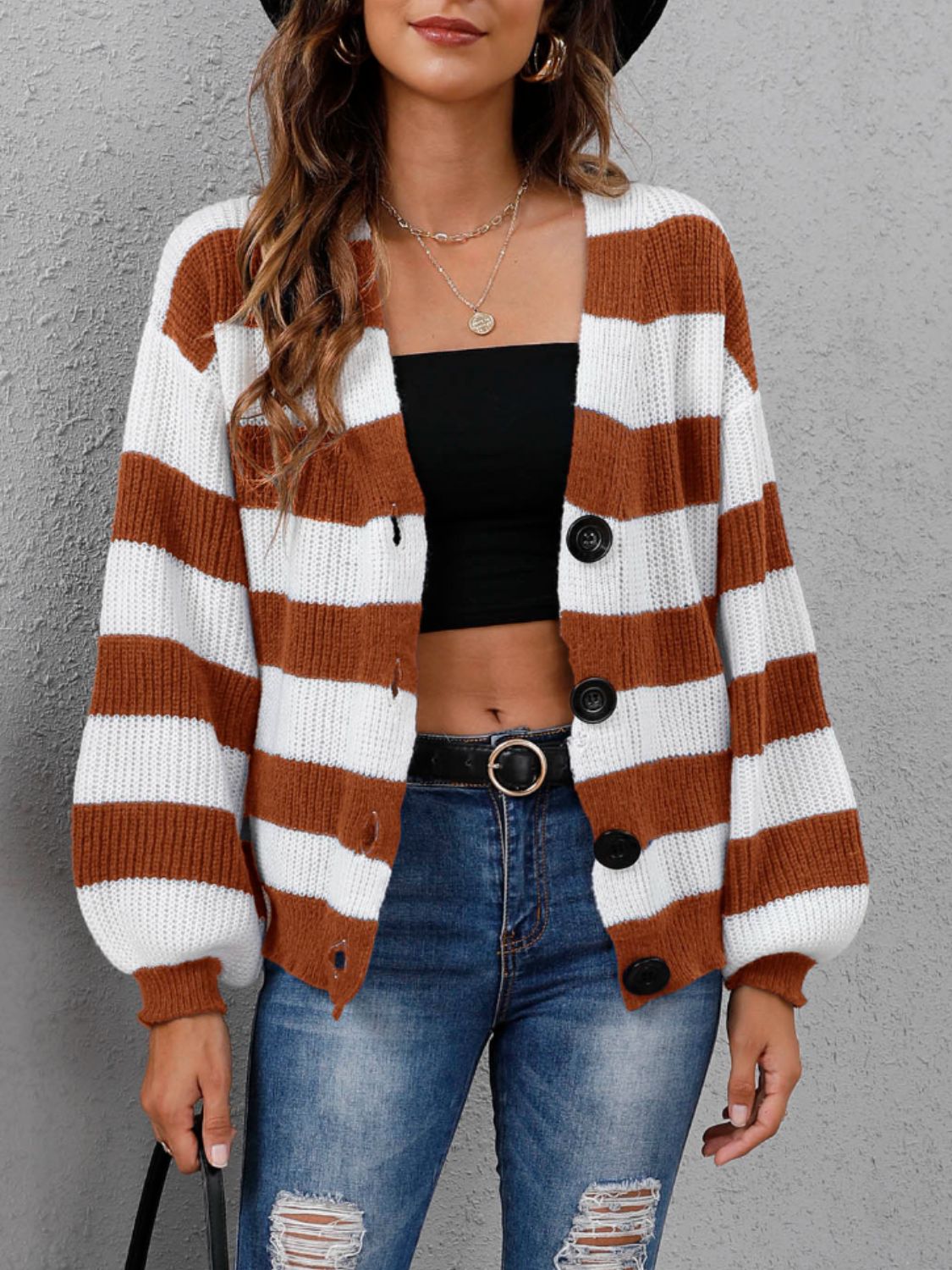 Striped Button Up Long Sleeve Sweater - Charming Charlie