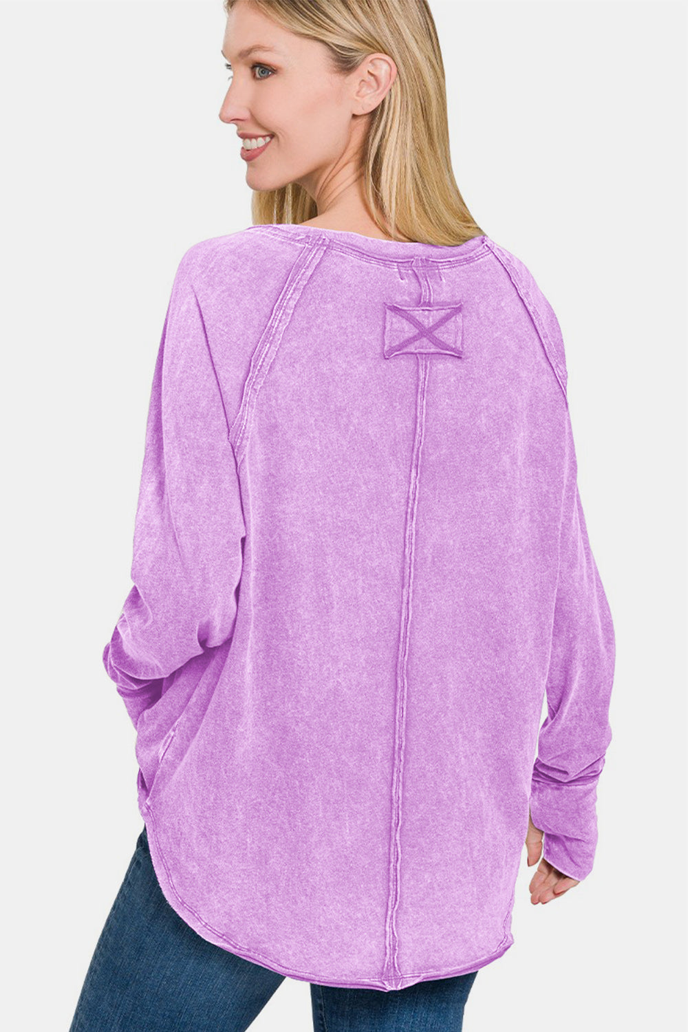 Zenana Round Neck Thumbhole Long Sleeve T-Shirt - Charming Charlie