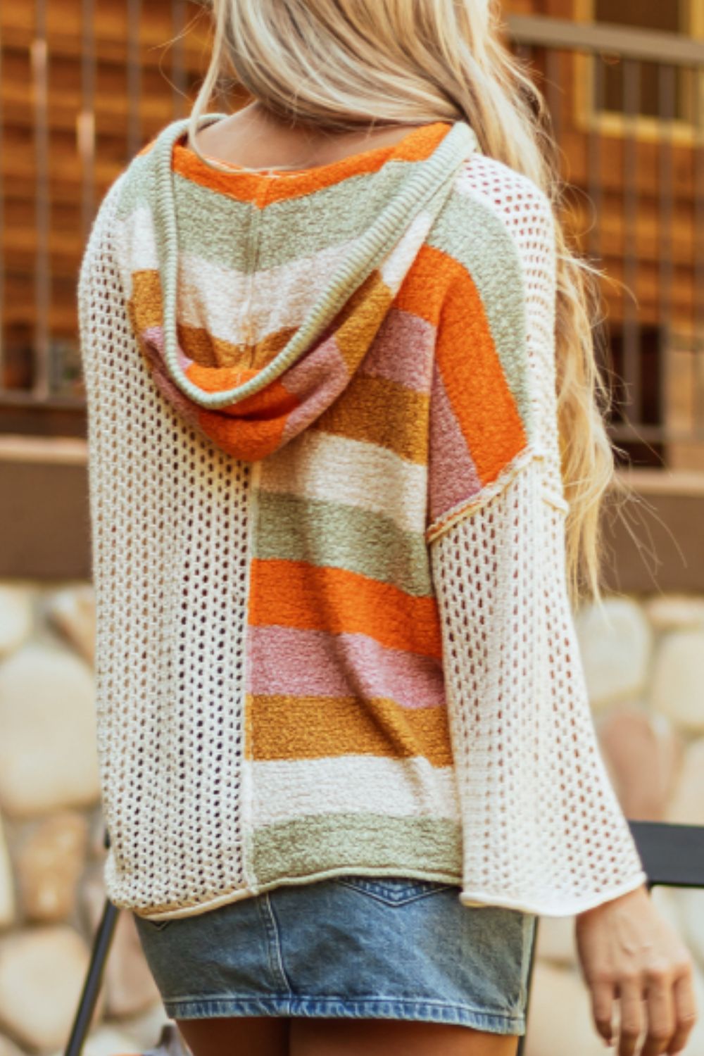 Openwork Color Block Hooded Sweater - Charming Charlie