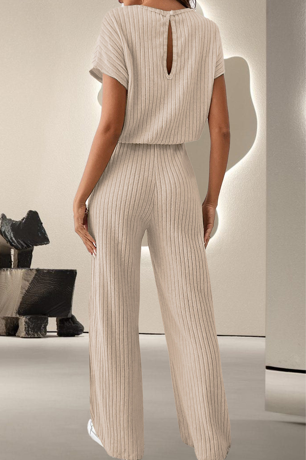 Round Neck Short Sleeve Jumpsuit - Charming Charlie