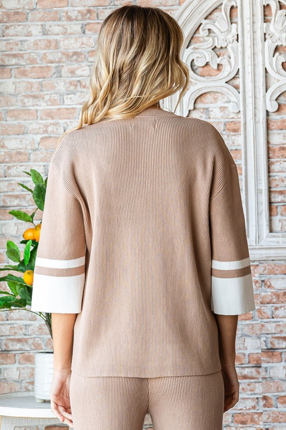 First Love Contrast V Neck Ribbed Knit Top - Charming Charlie