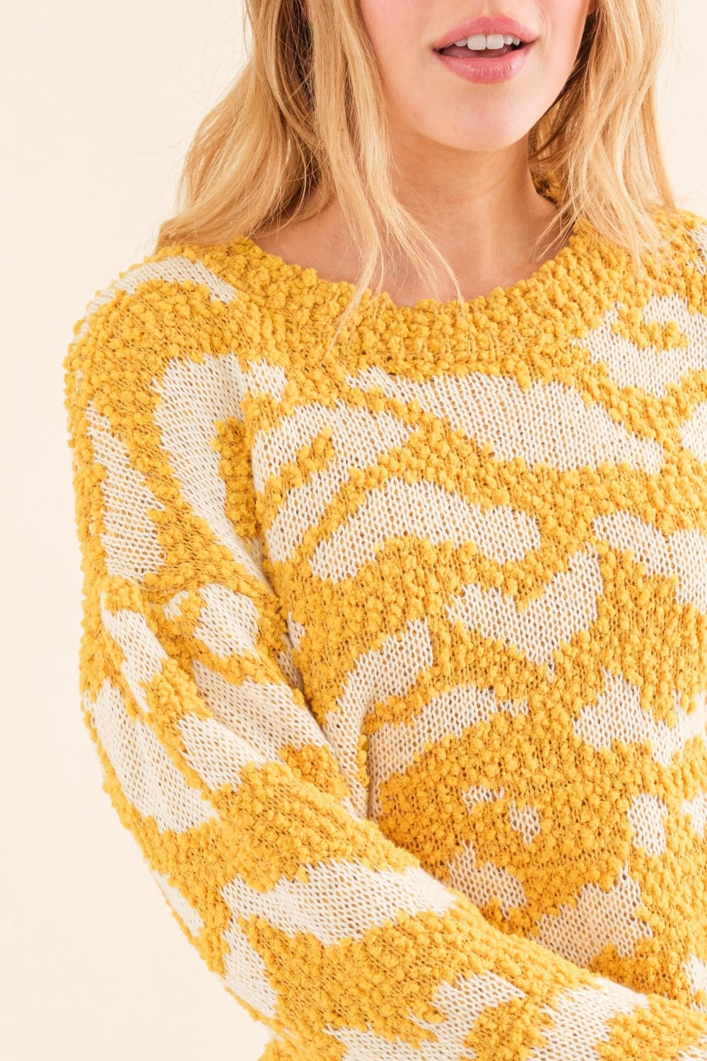 And The Why Full Size Textured Pattern Contrast Sweater - Charming Charlie
