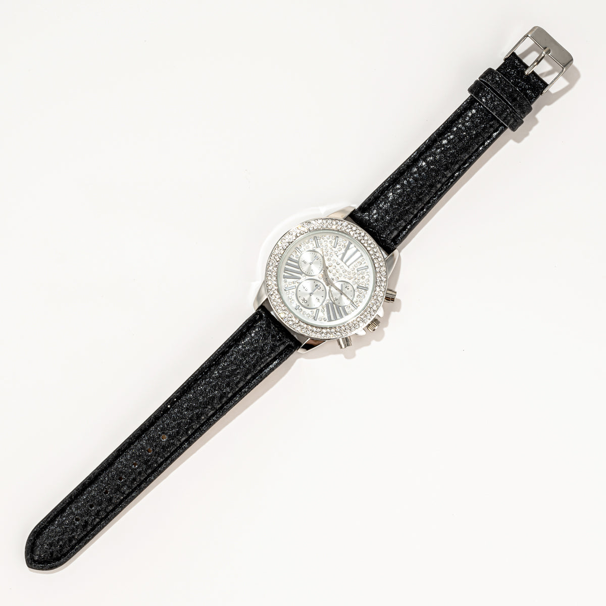 Black & Silvertone Watch With Crystals - Charming Charlie