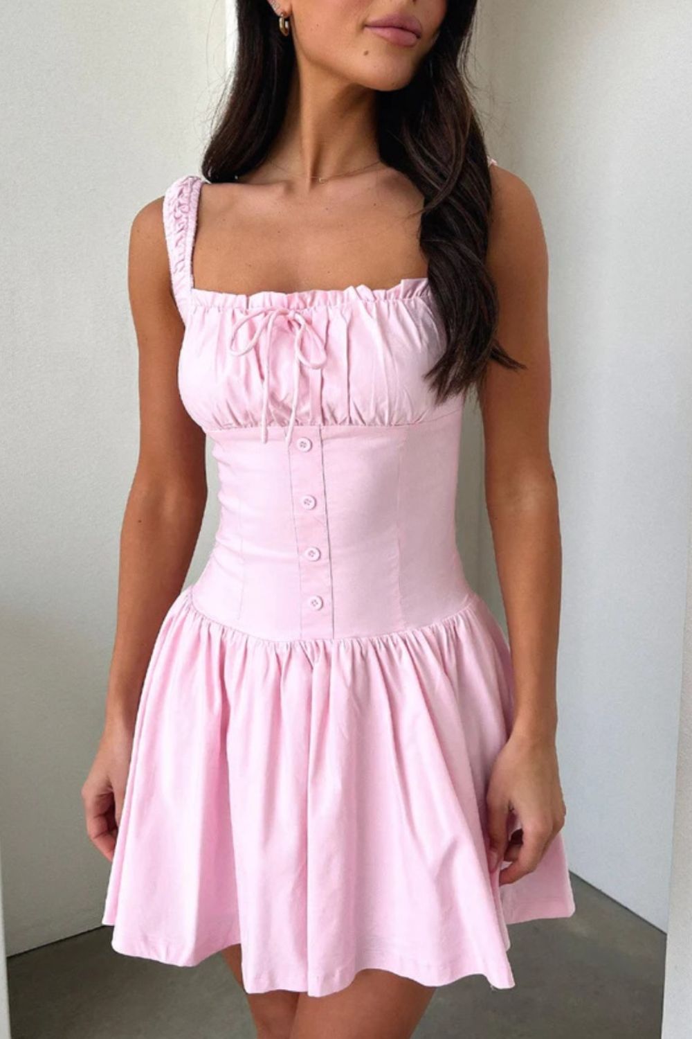 Decorative Button Square Neck Cami Dress - Charming Charlie