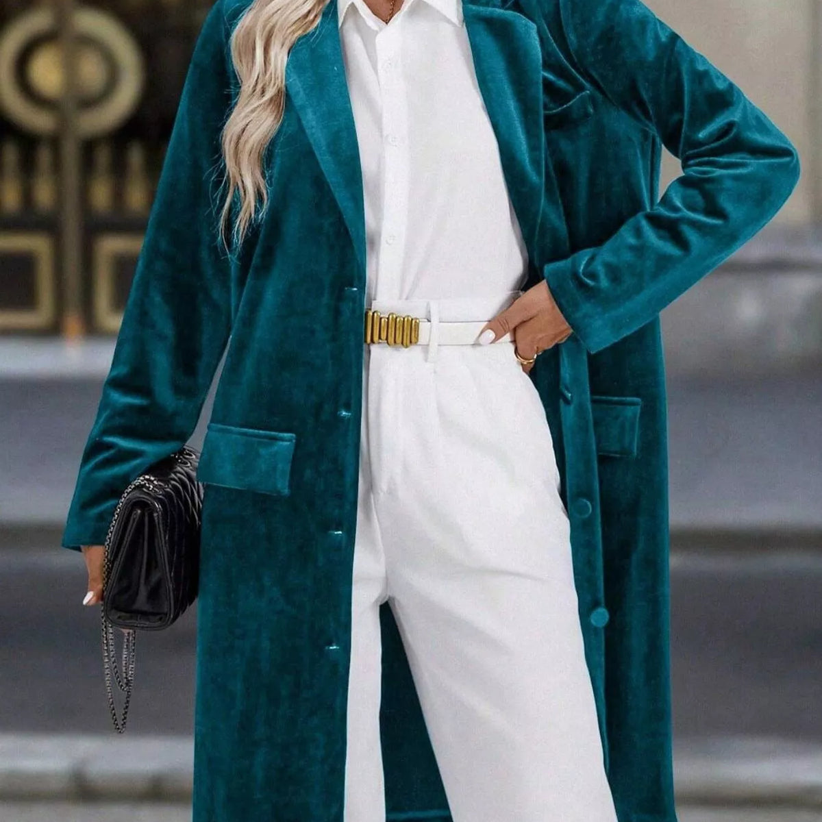 Collared Neck Long Sleeve Longline Coat