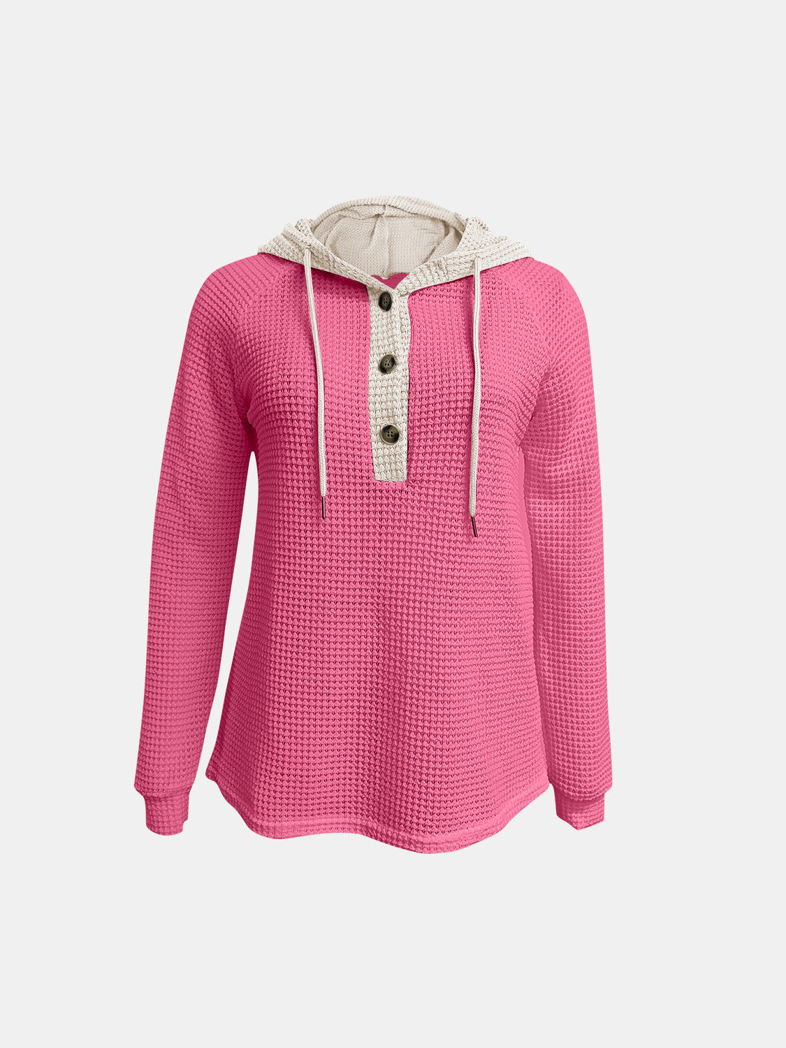 Full Size Waffle-Knit Contrast Long Sleeve Hoodie - Charming Charlie