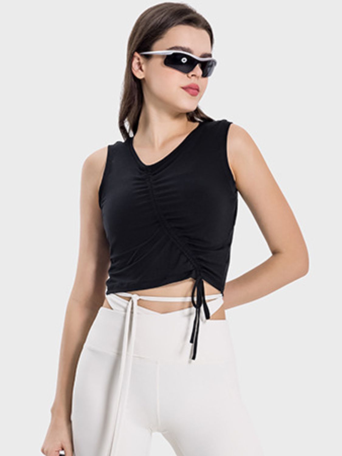 Drawstring Ruched Wide Strap Active Tank - Charming Charlie