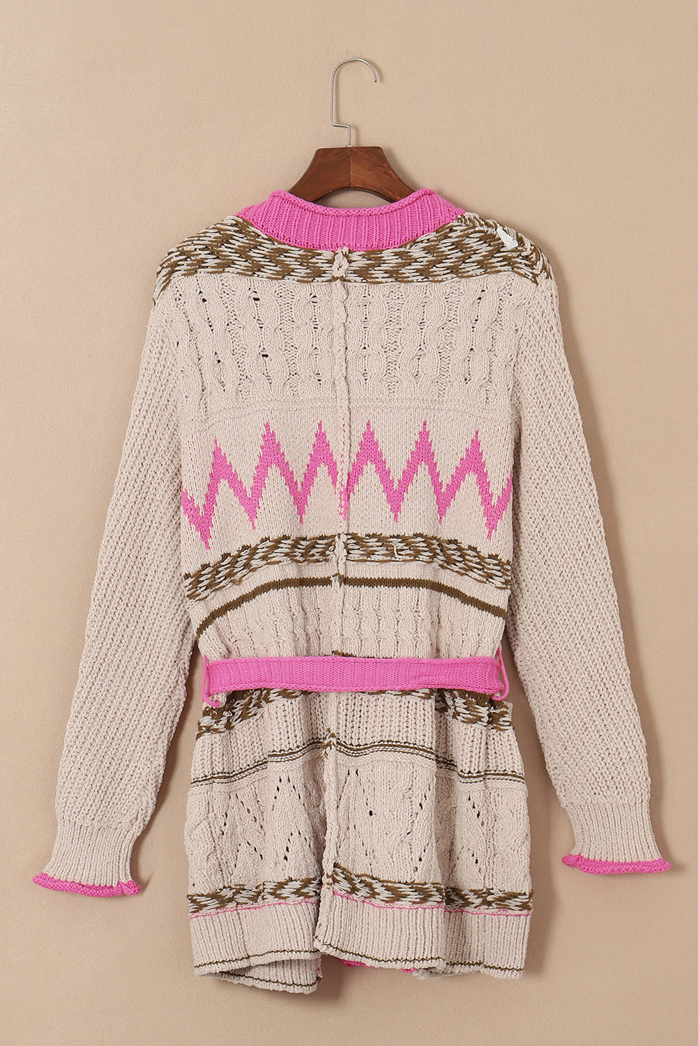 Contrast Tied Open Front Cardigan - Charming Charlie