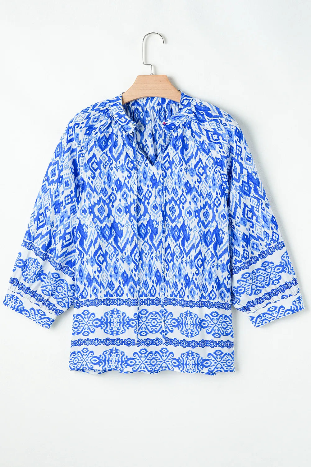 Printed Tie Neck Three-Quarter Sleeve Blouse - Charming Charlie