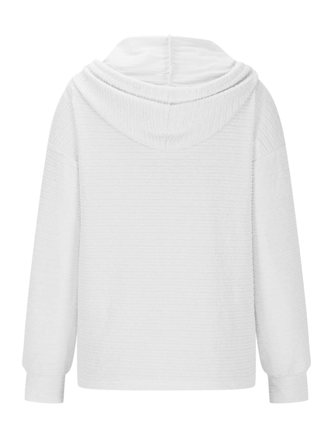 Drawstring Quarter Button Long Sleeve Hoodie - Charming Charlie