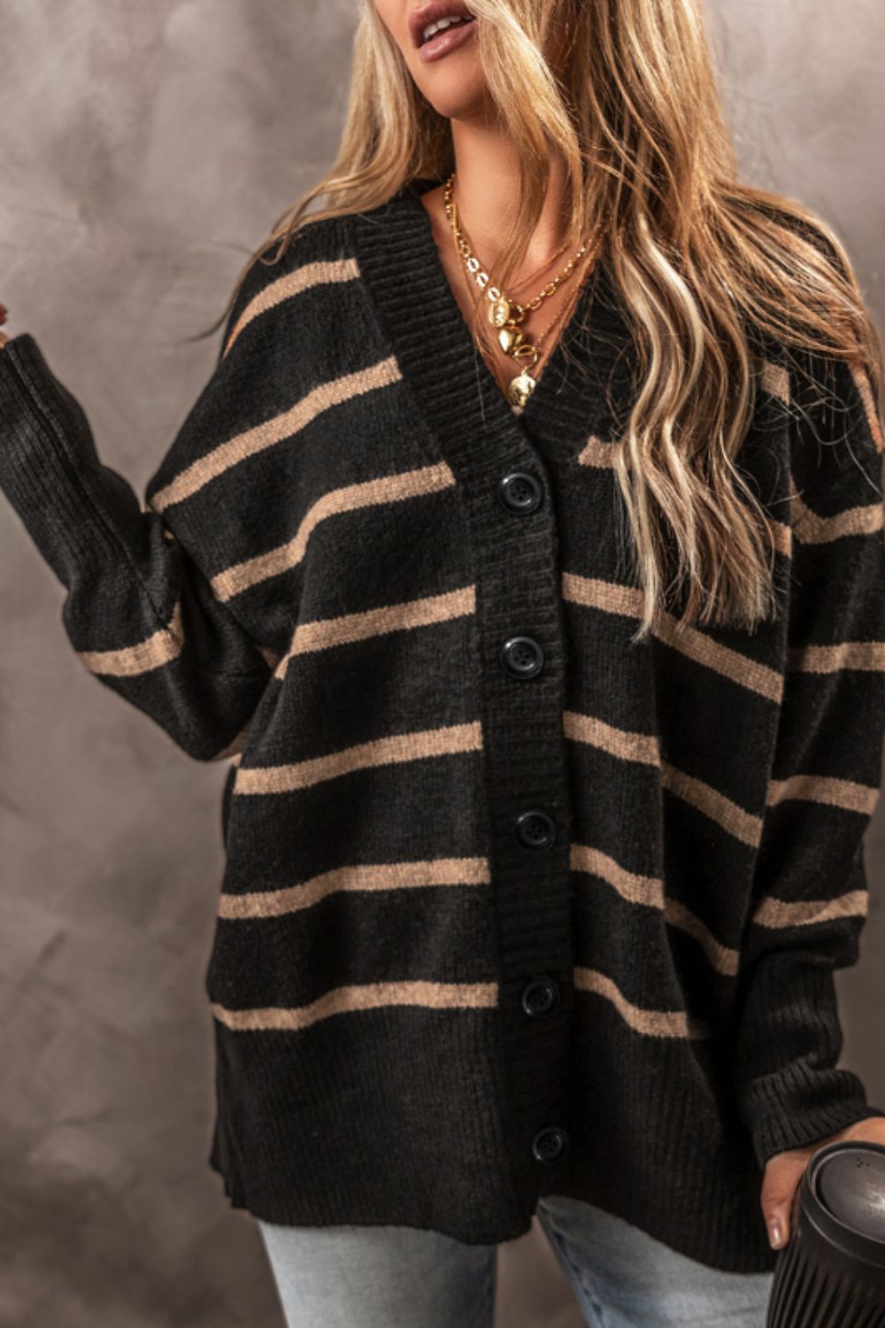 Striped Button Down Long Sleeve Cardigan - Charming Charlie