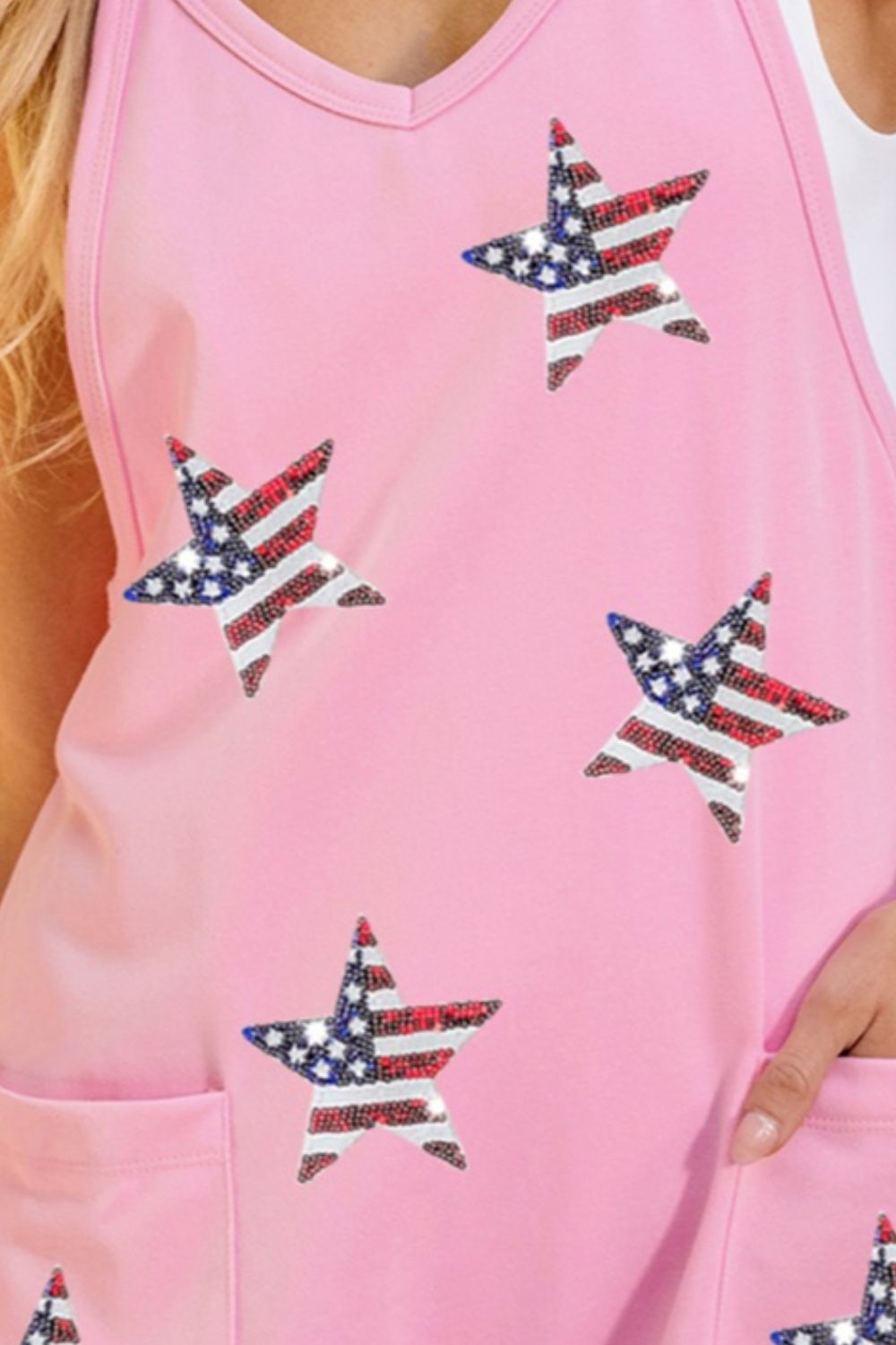 Sequin Pocketed Star V-Neck Romper - Charming Charlie