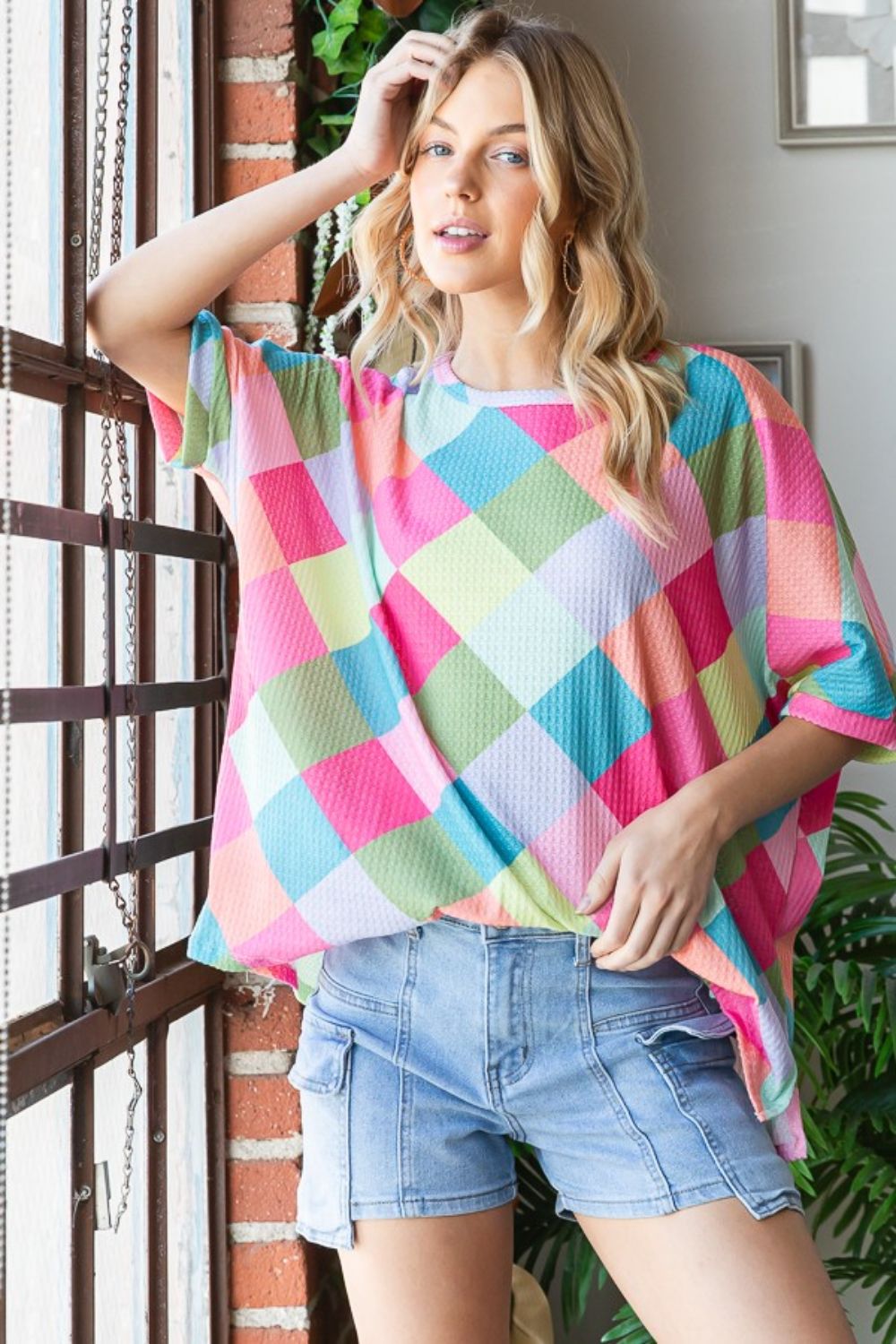 HOPELY Color Block Waffle Oversized T-Shirt - Charming Charlie