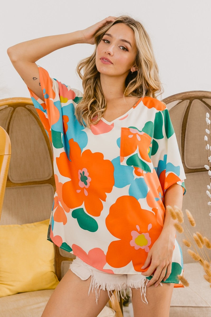 BiBi Plaid Collared Neck Half Sleeve Shirt