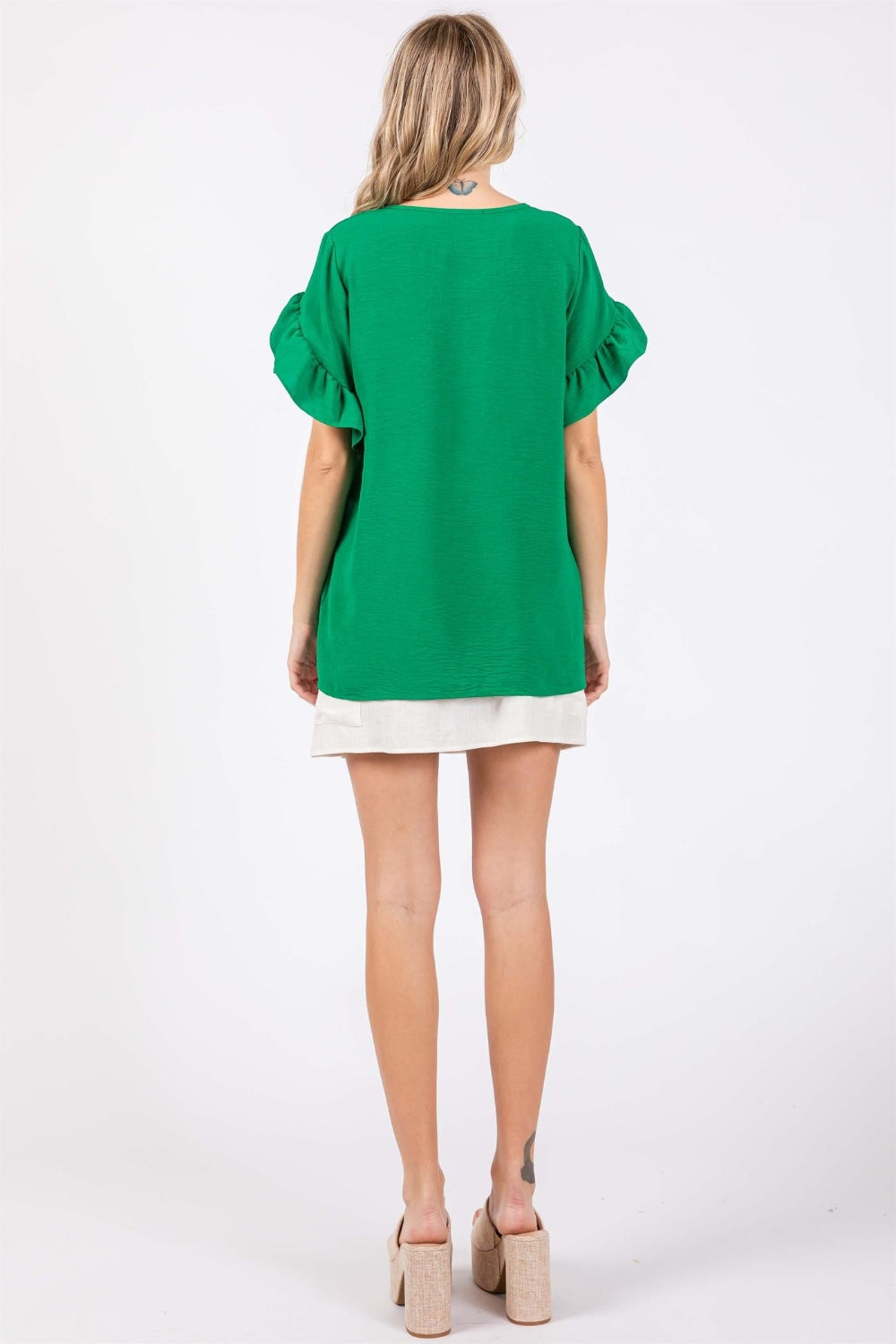 GeeGee Ruffled Short Sleeve V-Neck Blouse - Charming Charlie