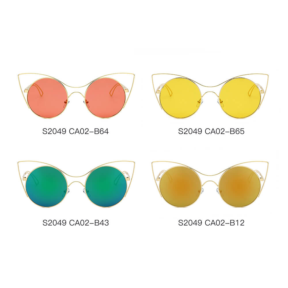 GERING | S2049 - Women Round High Pointed Cat Eye Sunglasses - Cramilo Eyewear - Stylish Trendy Affordable Sunglasses Clear Glasses Eye Wear Fashion