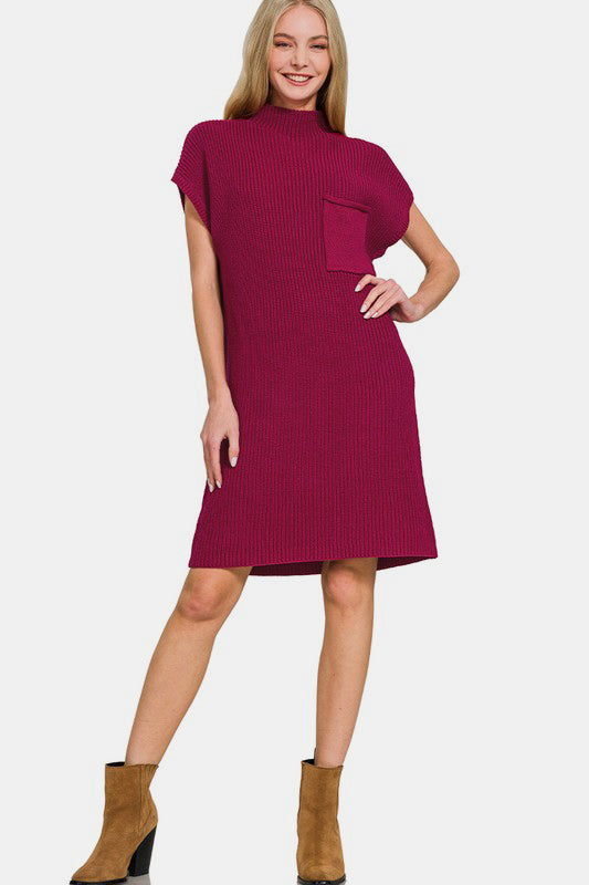 Zenana Mock Neck Short Sleeve Sweater Dress - Charming Charlie