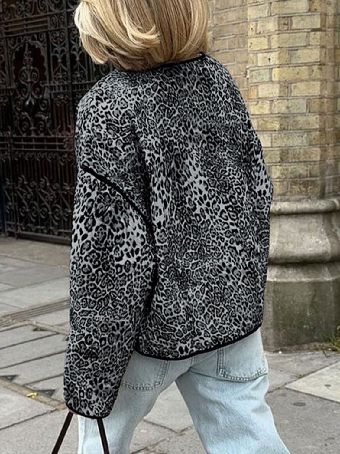 Perfee Leopard Open Front Long Sleeve Jacket - Charming Charlie