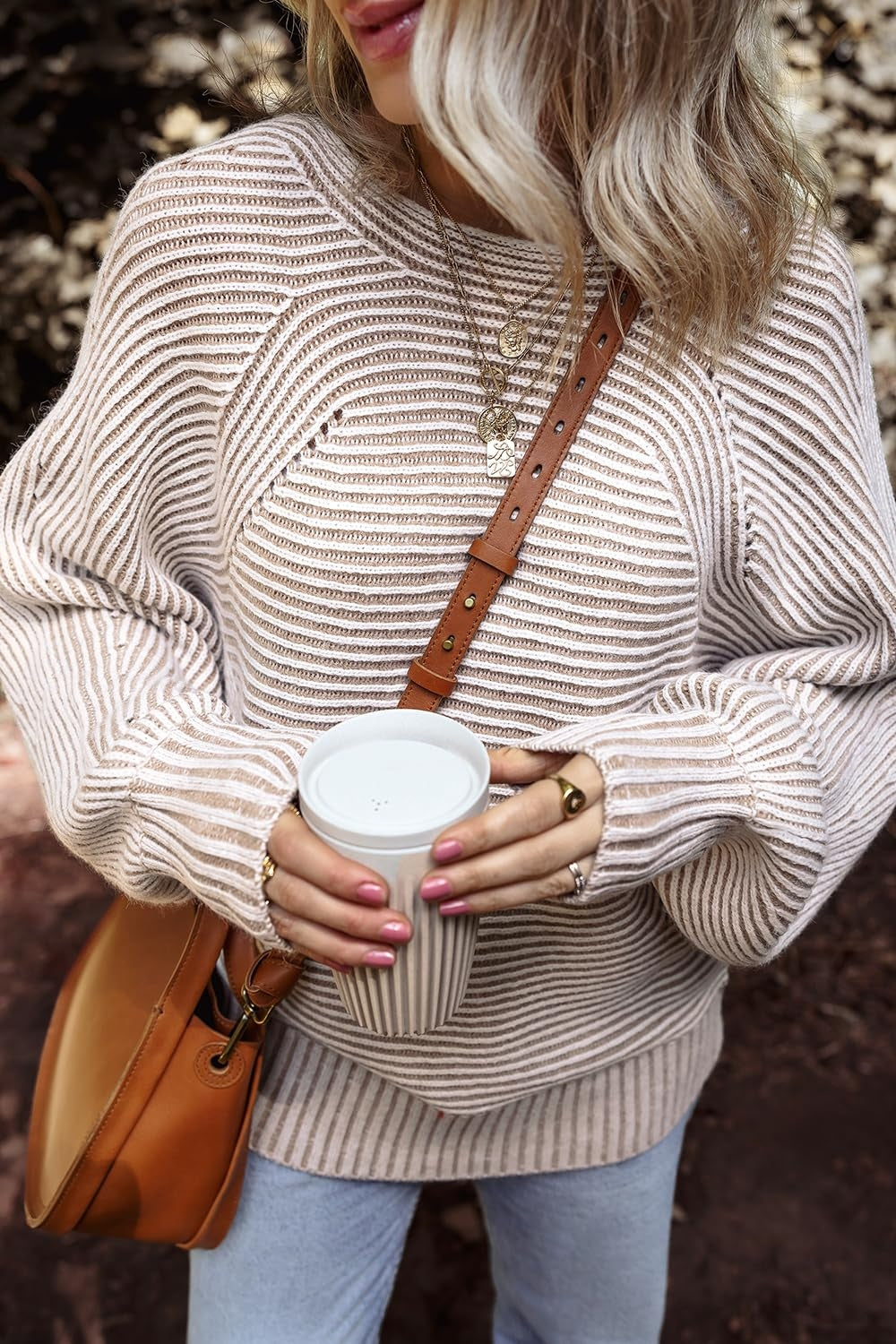 Textured Striped Round Neck Long Sleeve Top - Charming Charlie
