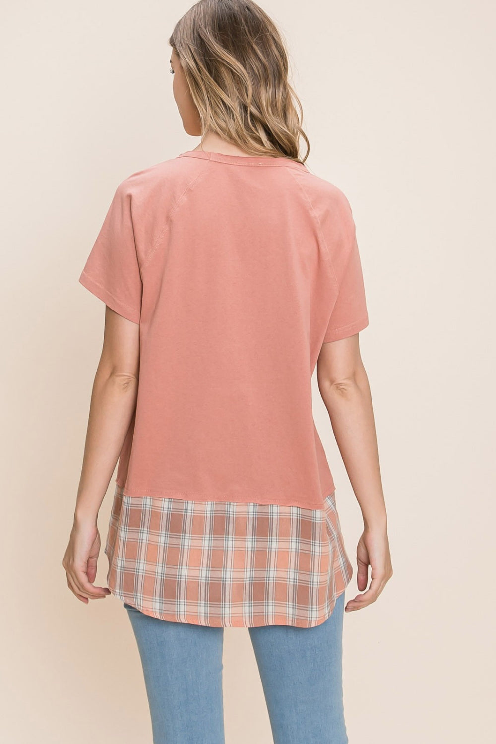 Cotton Bleu by Nu Lab Plaid Contrast Short Sleeve T-Shirt - Charming Charlie