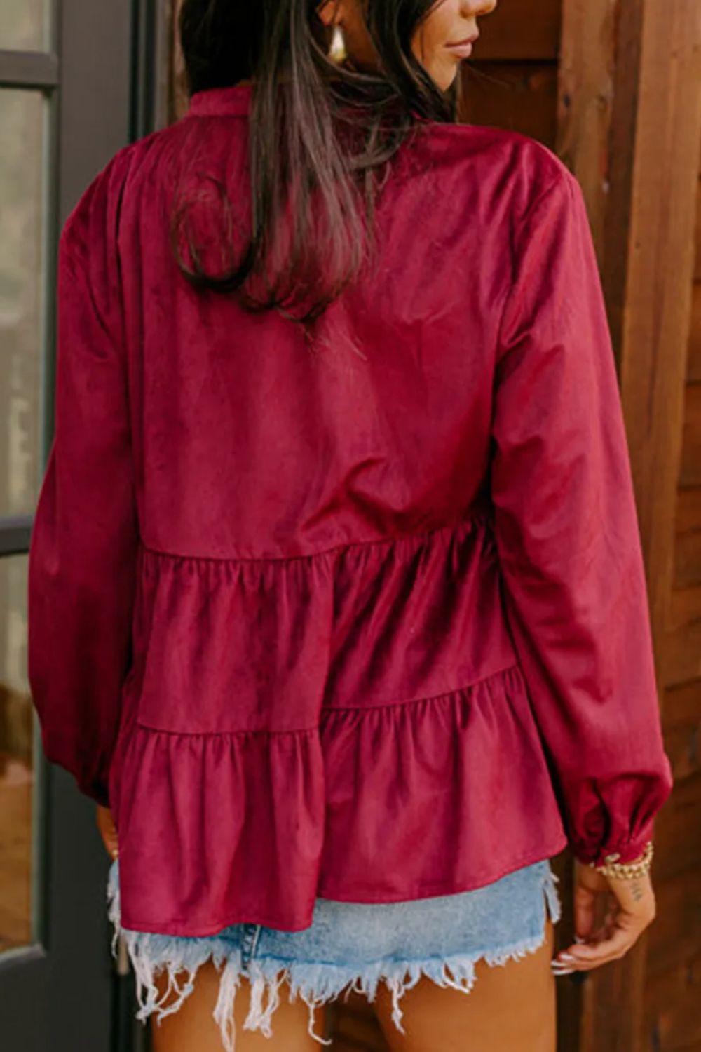 Peplum Round Neck Long Sleeve Shirt - Charming Charlie
