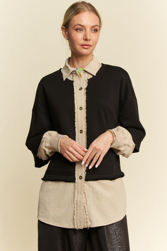 Davi & Dani Faux Layered French Terry Contrast Top - Charming Charlie