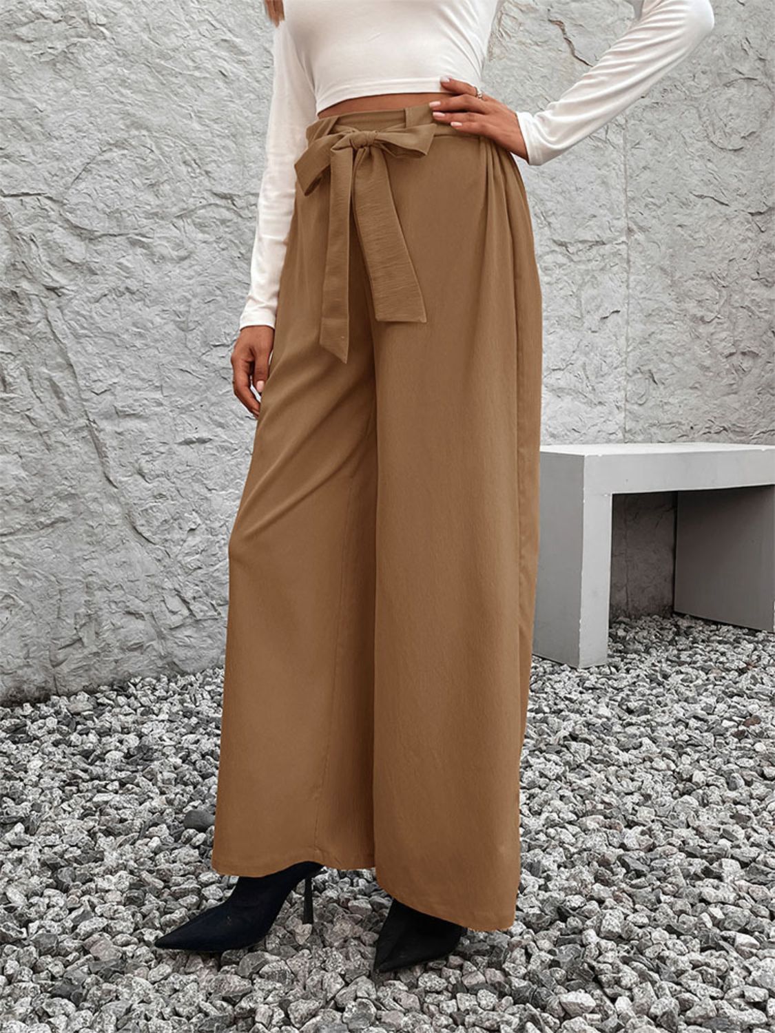 Tied High Waist Wide Leg Pants - Charming Charlie