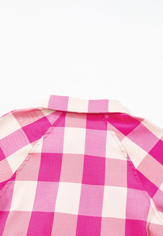 Ruched Plaid Three-Quarter Sleeve Shirt Dress - Charming Charlie