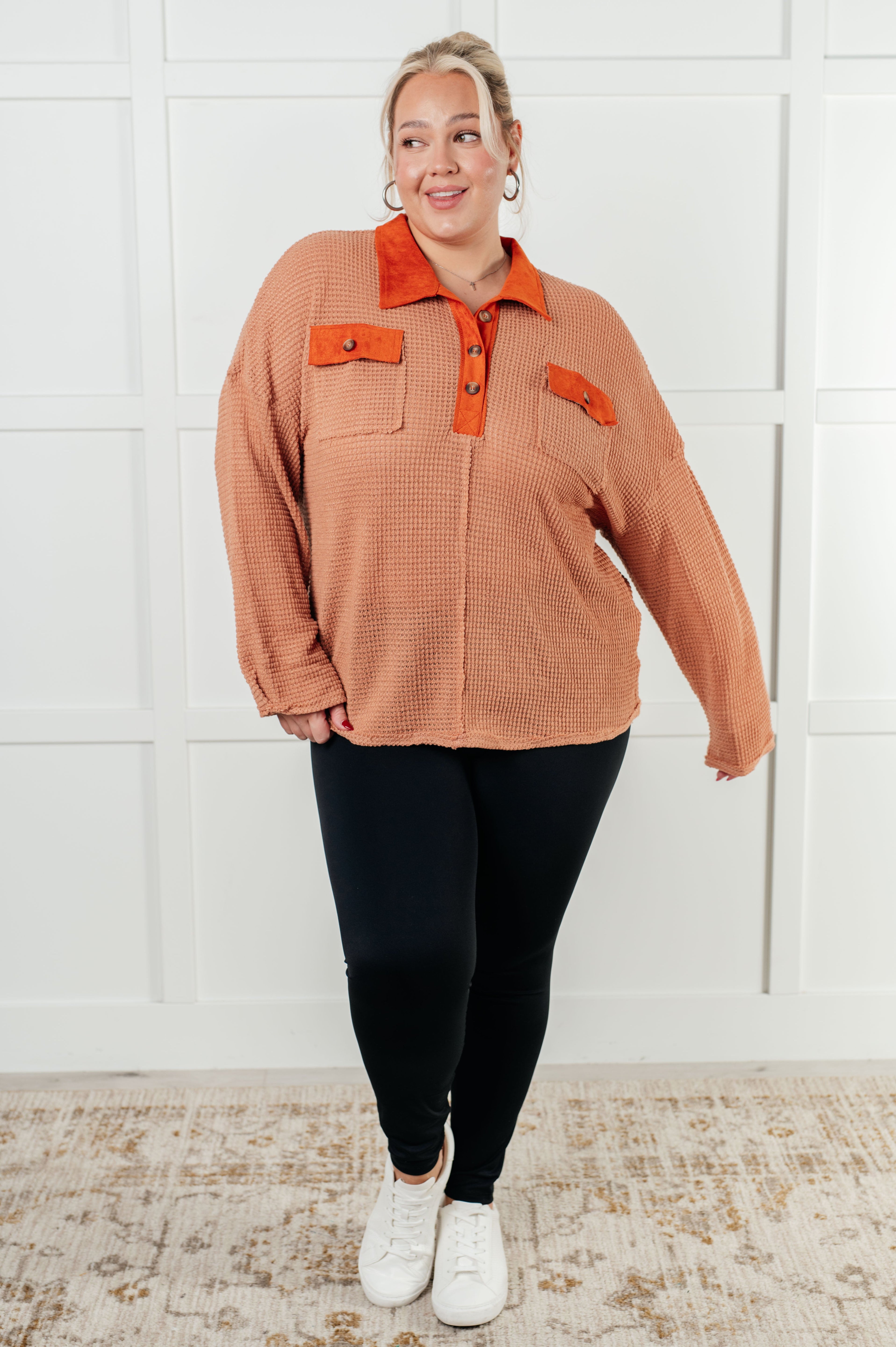Can't Imagine Why Waffle Knit Contrast Trim Top - Charming Charlie