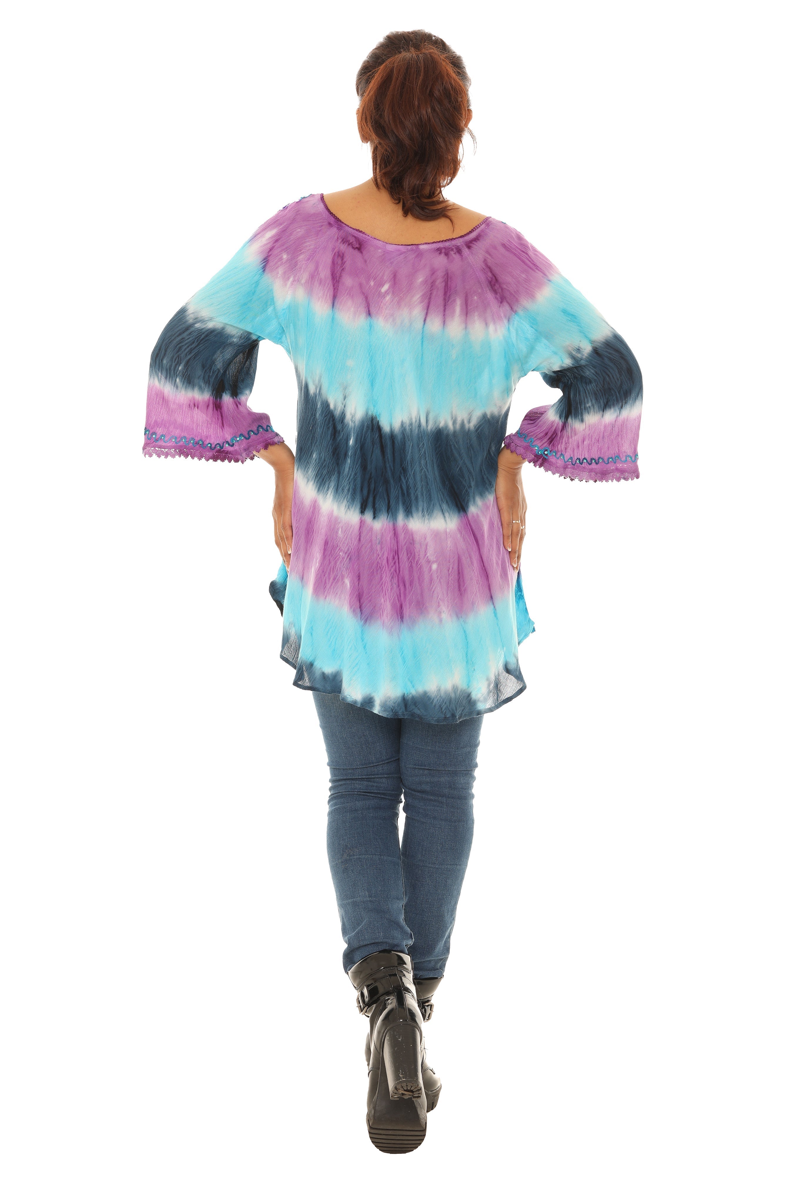 Tie-Dye Embroidered Three-Quarter Sleeve Top - Shoreline Wear, Inc.