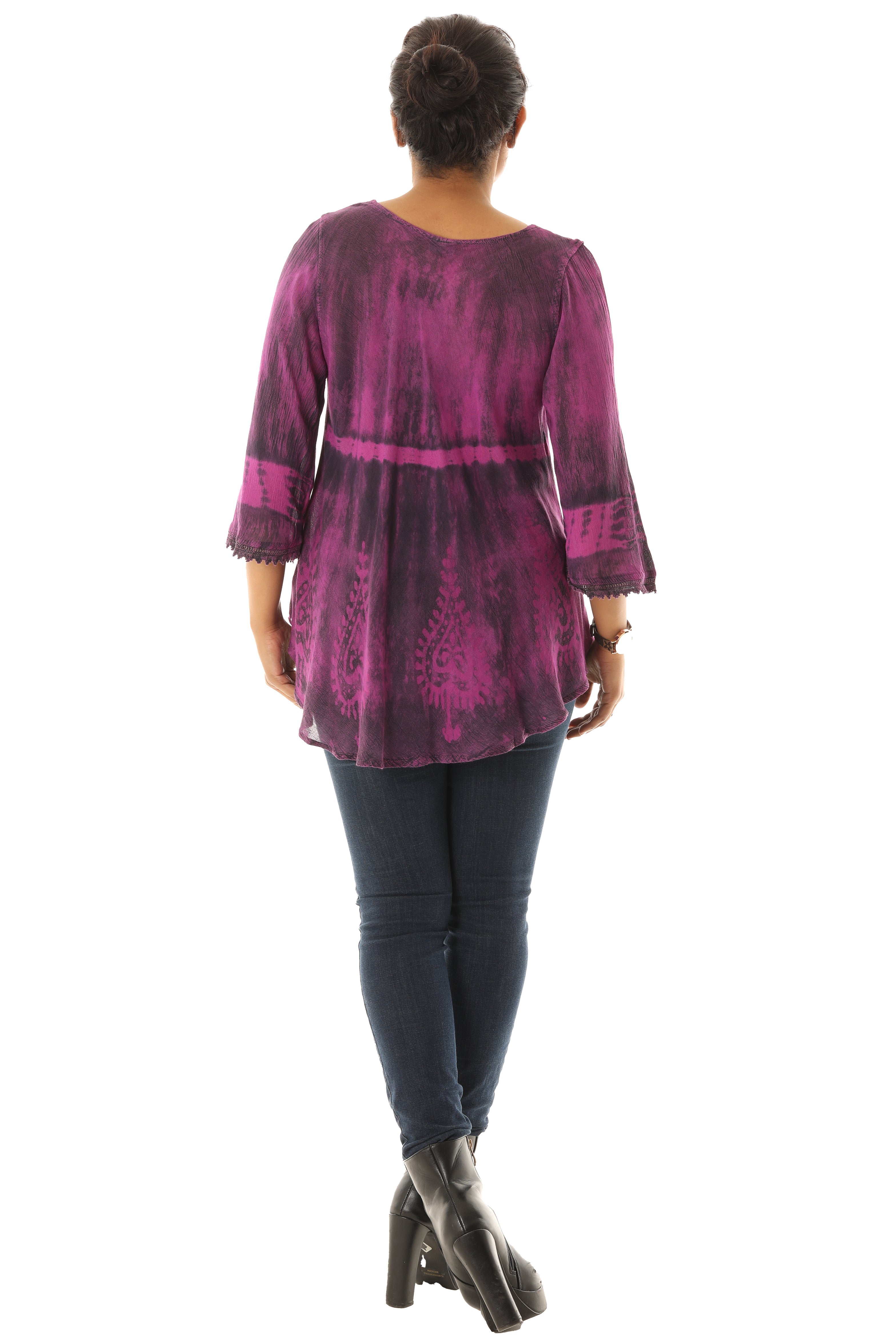 V-Neck Tunic with Lace Pattern Sleeves and Bottom - Charming Charlie