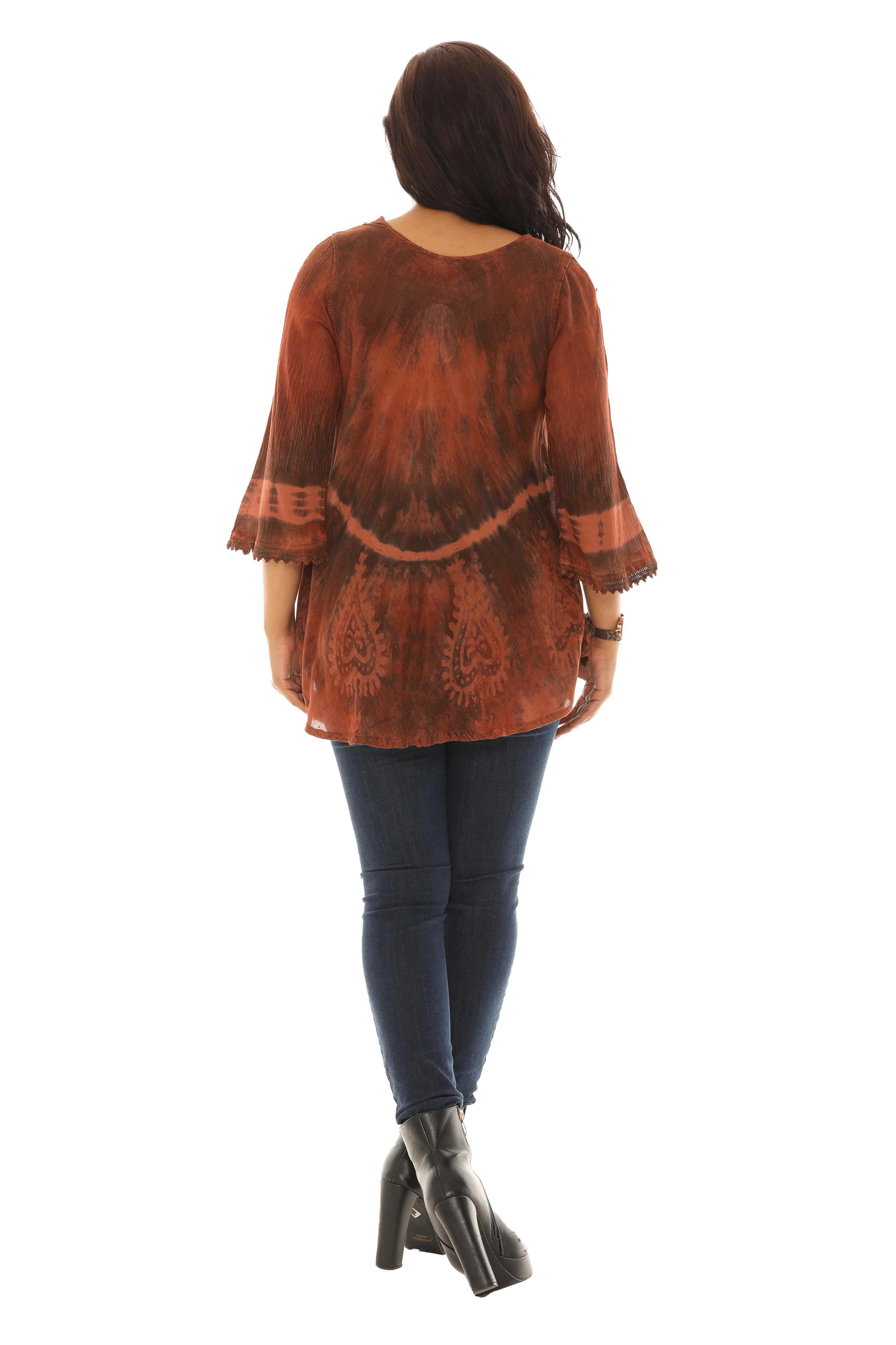 V-Neck Tunic with Lace Pattern Sleeves and Bottom - Charming Charlie