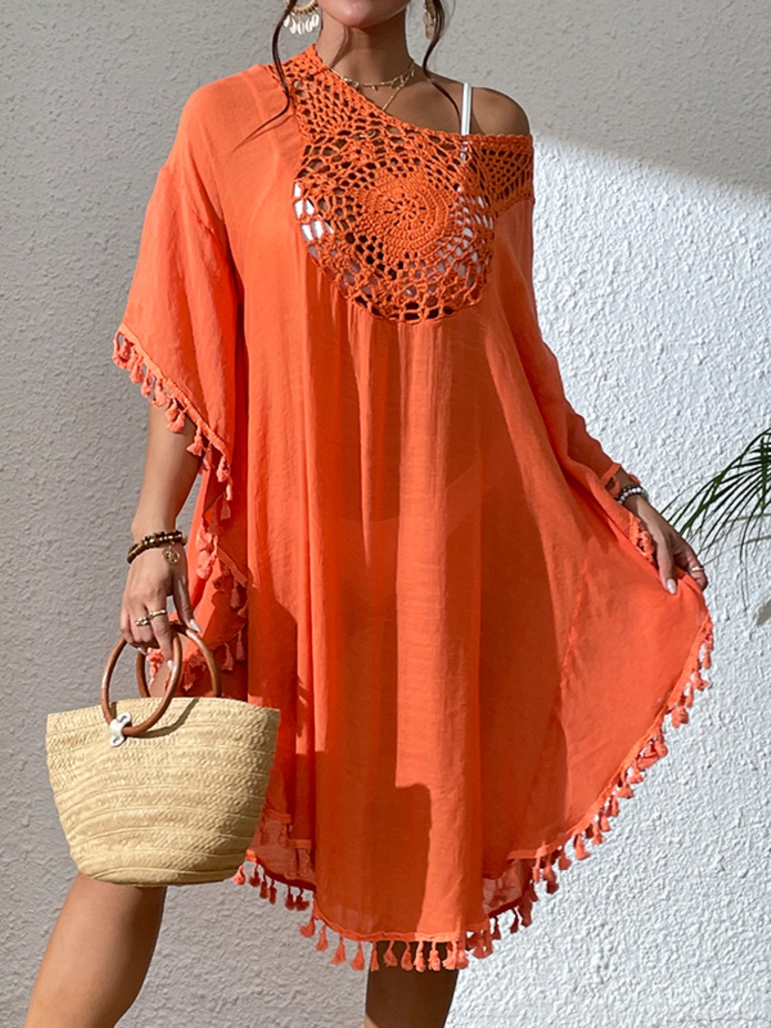 Tassel Cutout Scoop Neck Cover-Up Dress - Charming Charlie