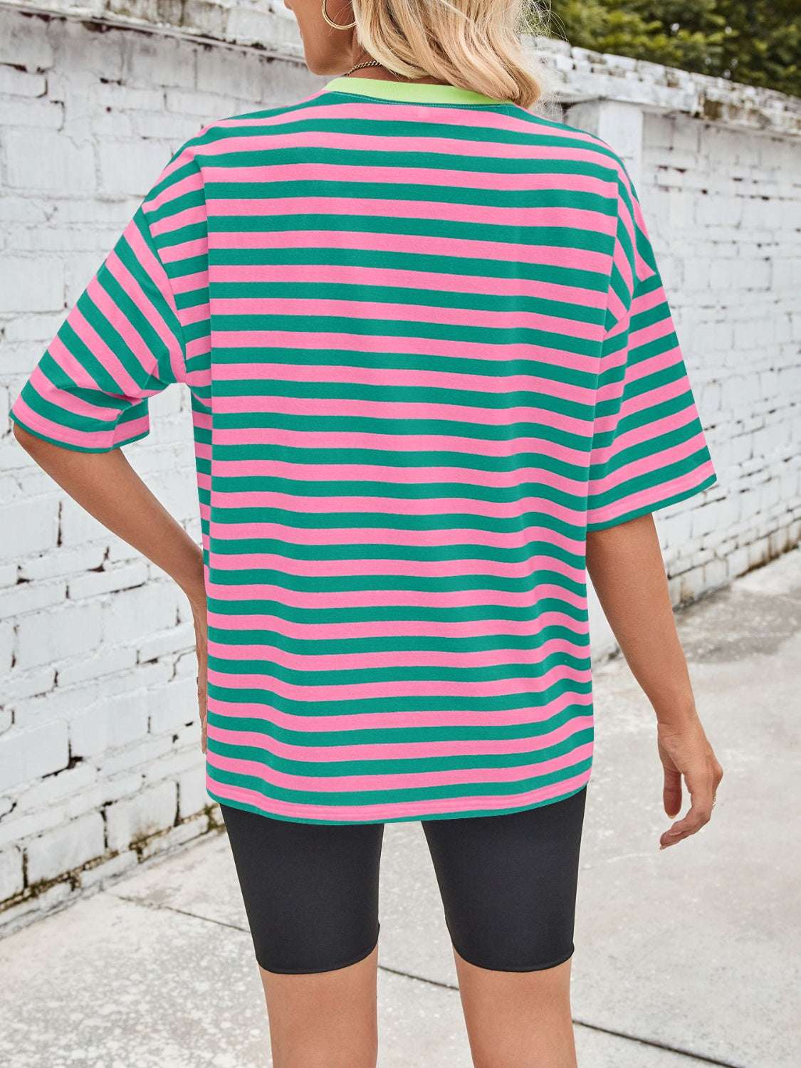 Lovelet Striped Round Neck Half Sleeve T-Shirt - Charming Charlie